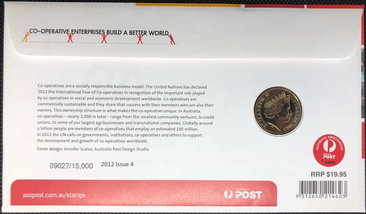 2012 $1 International Year Of The Co-Operative Enterprises Build A Better World Stamp & Coin Cover PNC