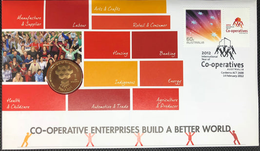 2012 $1 International Year Of The Co-Operative Enterprises Build A Better World Stamp & Coin Cover PNC