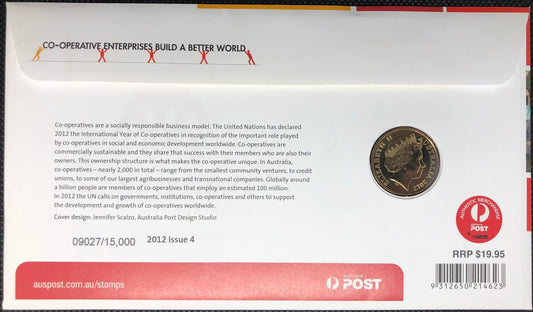 2012 $1 International Year Of The Co-Operative Enterprises Build A Better World Stamp & Coin Cover PNC